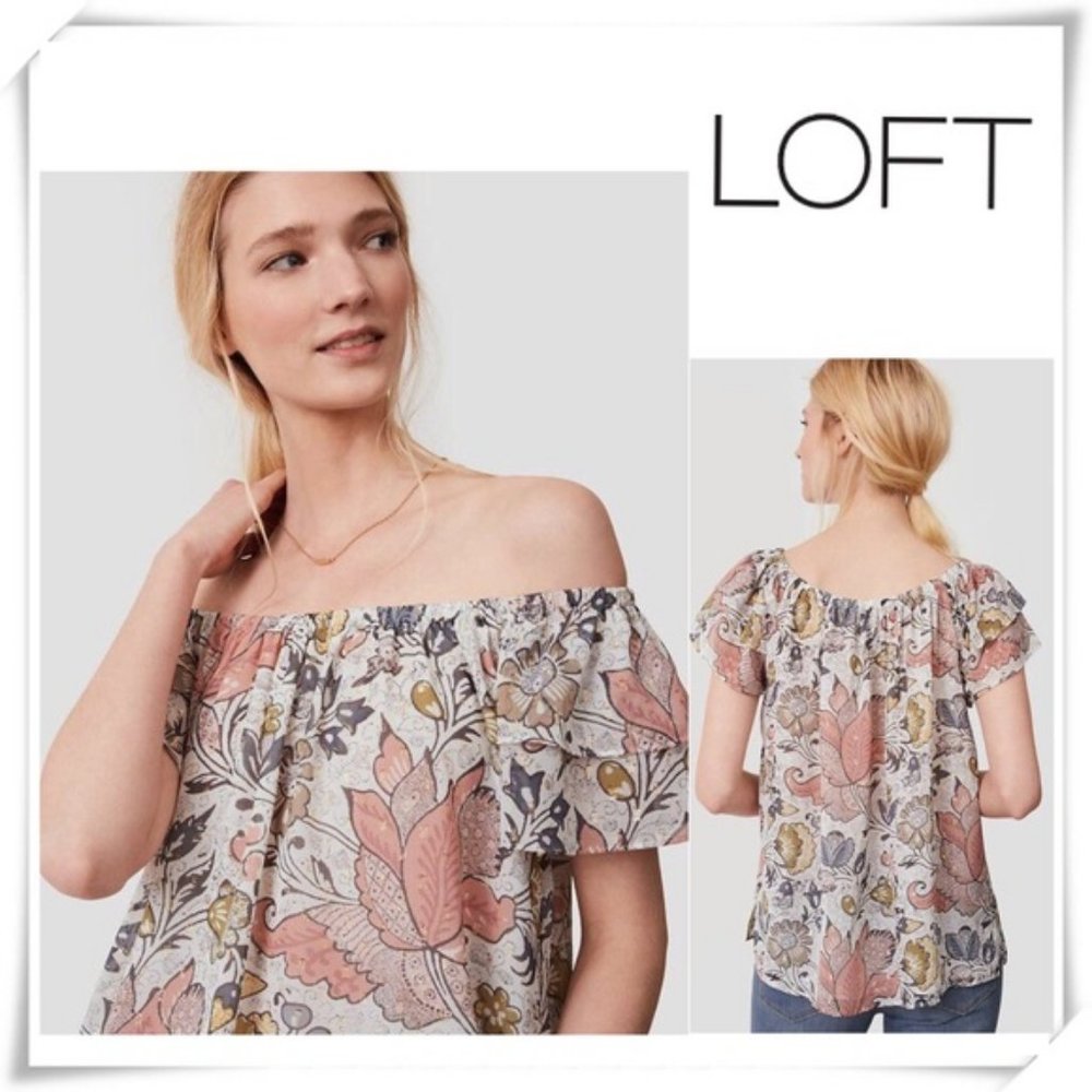 Loft Off the Shoulder Pastel Ruffle Floral Blouse XS